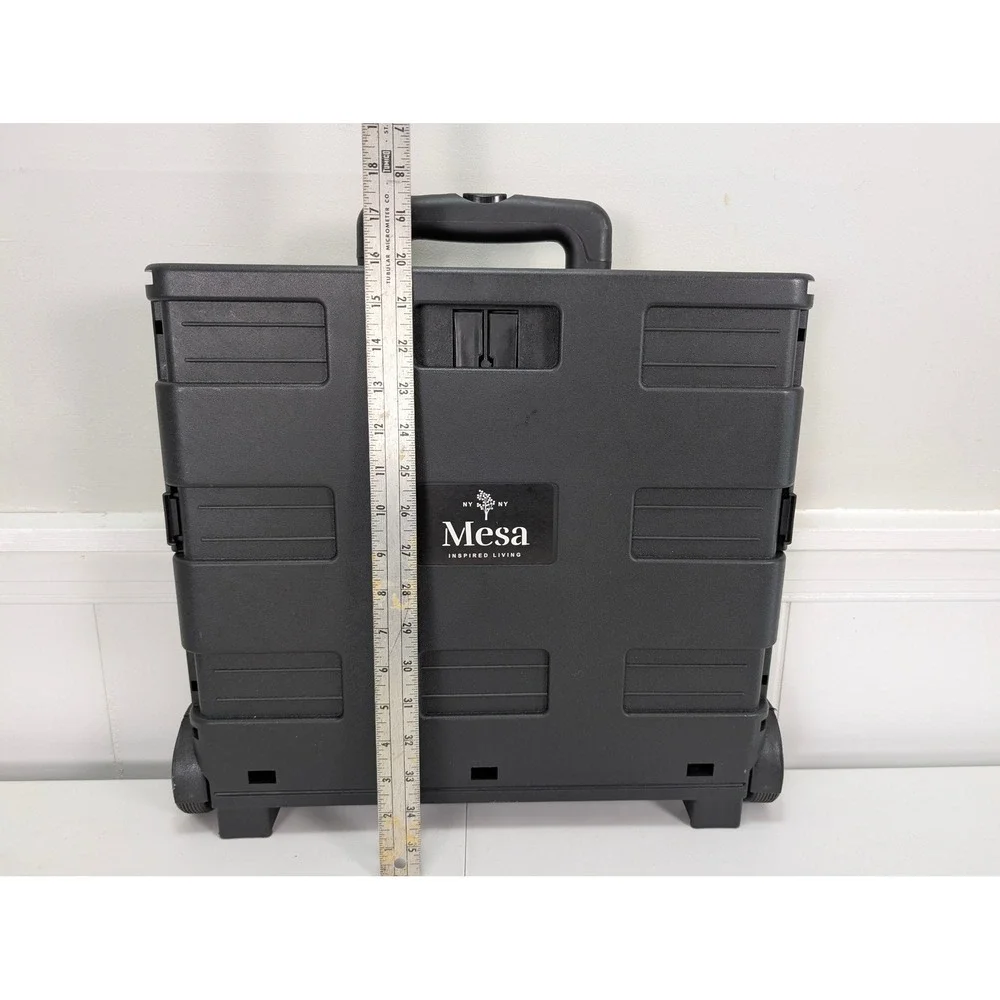 Mesa Inspired Living Folding Utility Cart Black Rolling Collapsible Crate Caddy